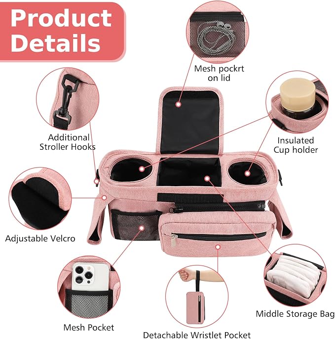 Accmor Universal Stroller Organizer with Insulated Cup Holder Detachable Phone Bag and Shoulder Strap,Stroller Bag Caddy Organizer for Uppababy, Baby Jogger, Britax Strollers - Image 4