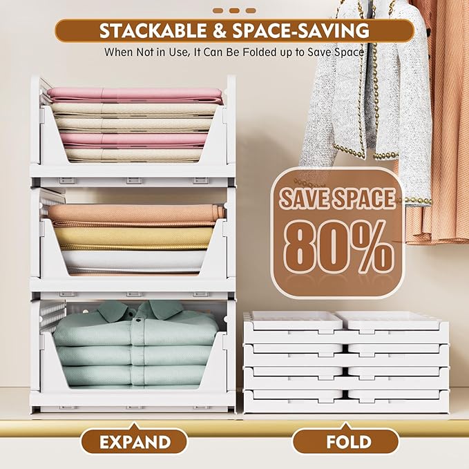 SNSLXH 5 Pack Stackable Closet Organizer Box, Multifunctional & Foldable Closet Storage Basket for Bathroom Kitchen Laundry Room Wardrobe Storage, Space-Saving Clothes Storage Drawer Organizer, Green - Image 5