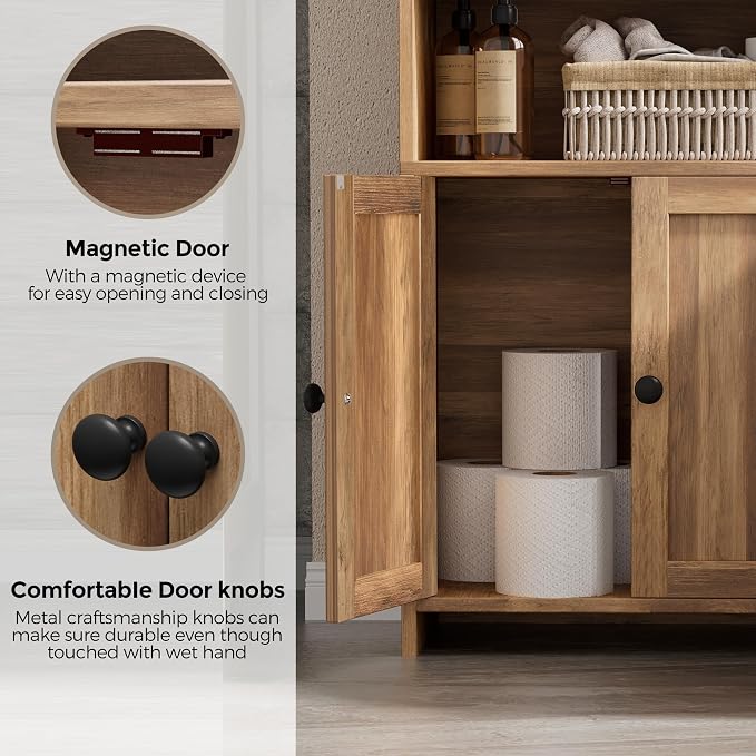 Homhedy Small Bathroom Storage Cabinet, Toilet Paper Storage Cabinet | Bathroom Floor Cabinet with Doors and Shelves, Bathroom Organizers for Small Spaces, 7.9"D x 14.6"W x 31"H, Rustic Walnut - Image 8
