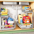 Kitstorack Under Sink Organizer, 2 Tier Under the Sink Storage, Slide out Pull out Cabinet Organizer Shelf, Metal Sliding Drawer for Kitchen Bathroom Pantry Closet Organization Rack, Silver, 2 Pack by Kitstorack