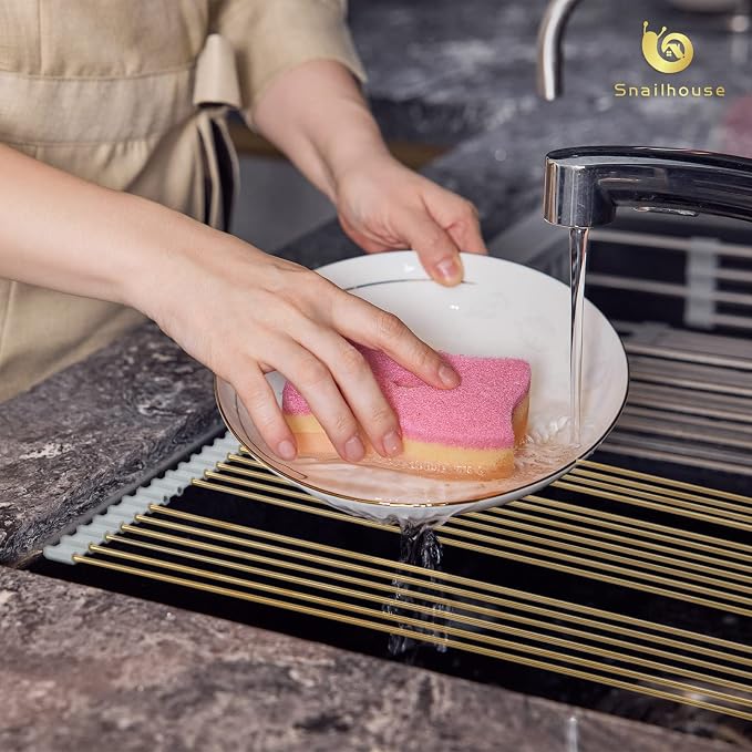 Snailhouse Gold Roll-Up Dish Drying Rack for Kitchen, Stainless Steel, Over Sink, Foldable - Image 4
