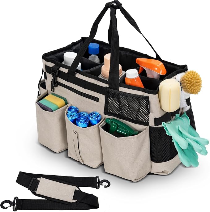 IBVIVIC Wearable Cleaning Caddy Bag for Cleaning Supplies, White | Cleaning Organizer Tote Bag with Handle & Shoulder Straps Kitchen Cleaning Supplies Storage Bag for Cleaners & Housekeepers - Image 8