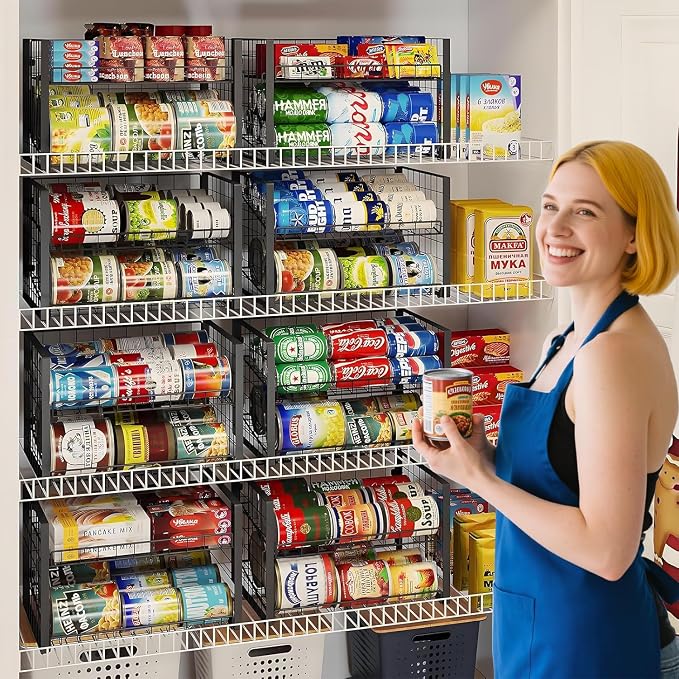 JKsmart 2-Tier Stackable Can Rack Organizer for Pantry, Adjustable Can Dispenser Holds Up to 60 Cans, Can Storage Holder for Various Ounces of Canned Food Soda Drinks, Black, 2 Pack - Image 2