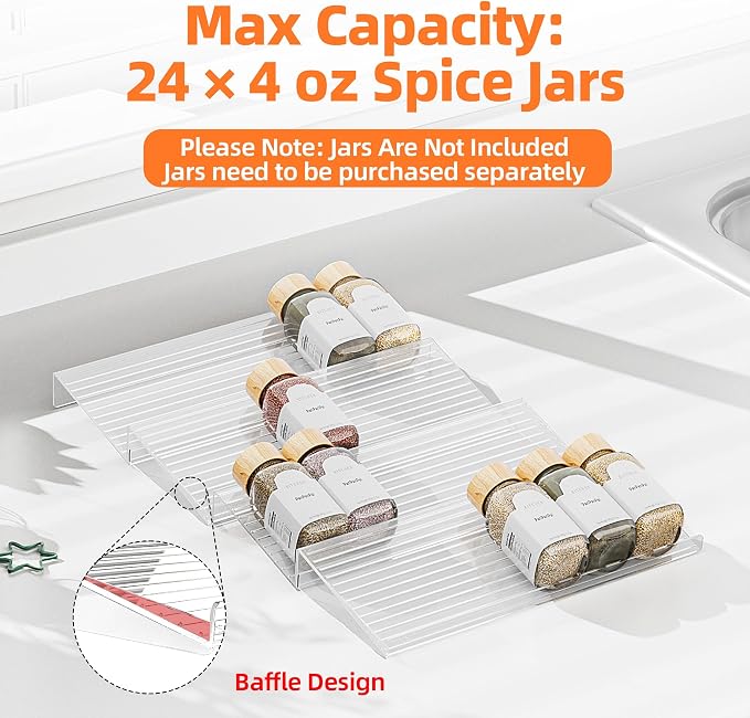 MUDEELA Clear Spice Drawer Organizer, 4 Tier (4 Packs) Spice Rack for Drawer, Expandable From 11" to 22" Kitchen Seasoning Organizers and Storage for Drawer (Jars not included) - Image 4