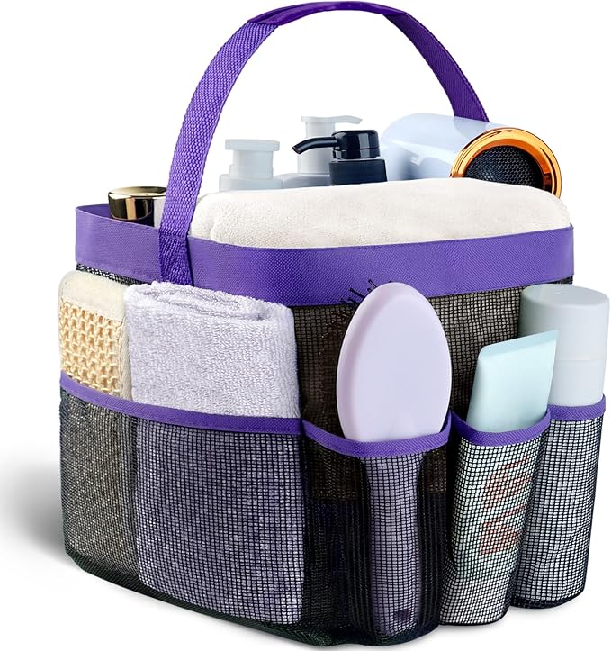 Mesh Shower Caddy Portable - 9 Pockets for College Dorm Room Essential | Large Capacity Mesh Shower Caddy with 9 Pockets, Portable Hanging Toiletry Bag for College Dorm, Gym, Camping and Beach by Attmu