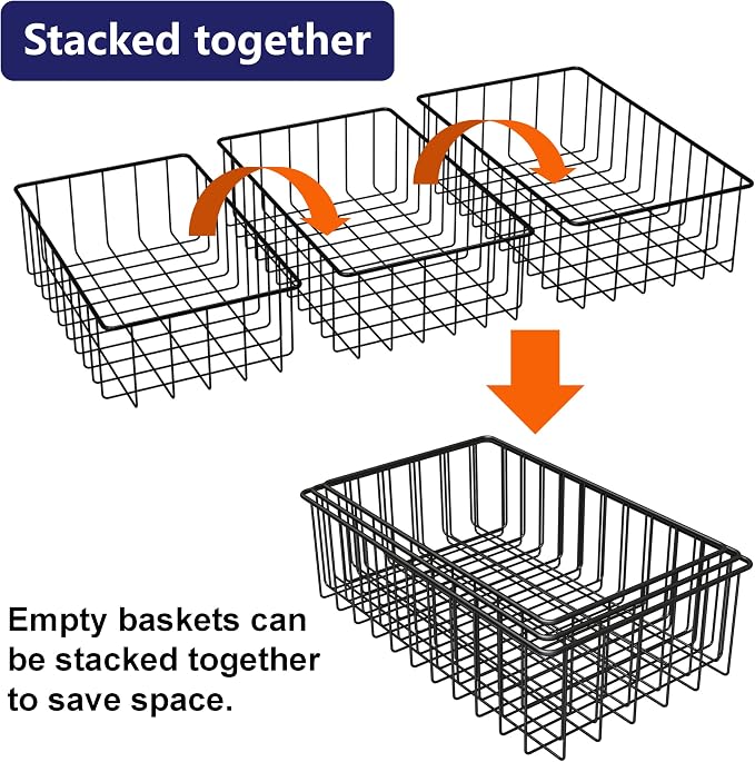 Joben Oligey 9 PACK (3 Szie) Small Wire Storage Baskets for Organizing,Pantry Organization Bins for Cabinets, Metal Basket for Kitchen, Bathroom Organizer (Black-9) - Image 3
