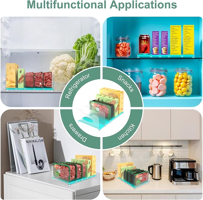 Freezer Organizer,12" Visible Fridge Organizer Rack with Removable Dividers | Freely Adjustable,Easy to Pull Out and Carry Handle, Fits Refrigerator Frozen Meals, Lunch Meat Box, Cheeses, Mint Green - Image 7