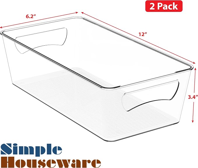 Simple Houseware 2 Pack Clear Fridge Organizer Bin Storage (12"x6"x3.4") | for Cabinet / Pantry / Refrigerator / Freezer / Kitchen - Image 2