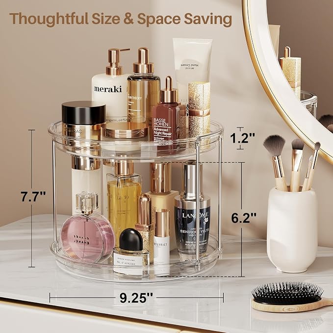 LAMU 3 Pack 2 Tier Lazy Susan Turntable Organizer 9.25'' Rotating Spice Rack Organization for Cabinet, Kitchen, Pantry, Countertop, Bathroom, Vanity, Medicine Cabinet Organizer, Clear - Image 3