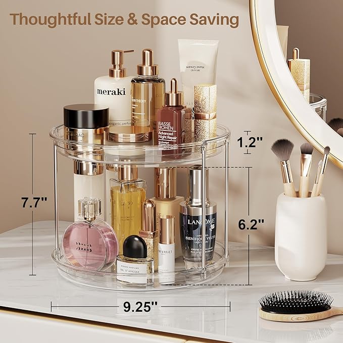 LAMU 2 Pack 2 Tier Lazy Susan Turntable Organizer 9.25'' Rotating Spice Rack Organization for Cabinet, Kitchen, Pantry, Countertop, Bathroom, Vanity, Medicine Cabinet Organizer, Clear - Image 5