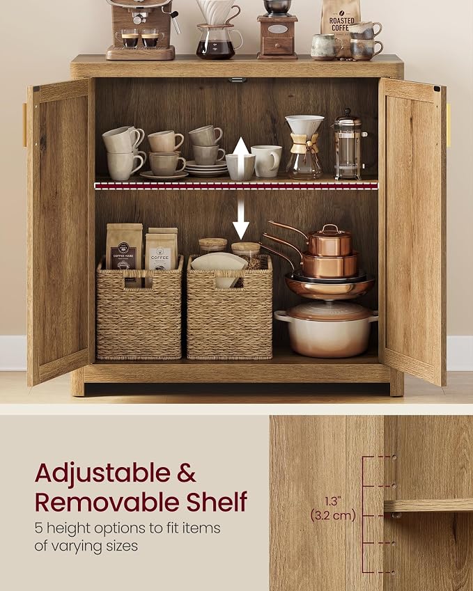 VASAGLE ELLAN Collection - Boho Buffet Cabinet with Rattan-Look Doors, Sideboard Storage Cabinet, Rounded Corners, Adjustable Shelf, for Kitchen, Natural Brown UBBK345KC01 - Image 6