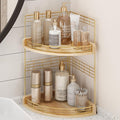 Bathroom Countertop Corner Organizer for Small Spaces, 2-Tier Counter Shelf | Oak Wood & Iron Counter Shelf for Sink & Vanity Corners, Skincare, Toiletries, Space-Saving, Compact Vertical Storage Natural by JNFUZ