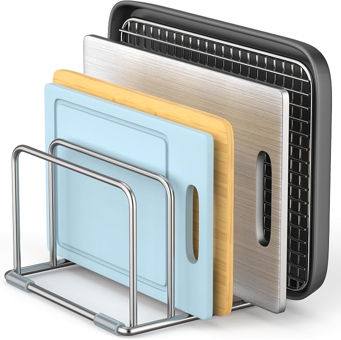 Cutting Board Holder Stand, Chopping Board Organizer Rack with 304 Stainless Steel, Cookie Sheet Storage Organizer, 1.0 & 1.2 Inch Wide Slots (1 Pack) by Laemyfyre
