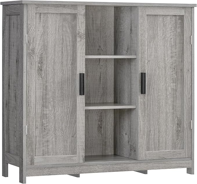 Iwell Storage Cabinet with 2 Doors and 4 Adjustable Shelves, Buffet Cabinet with Storage, Floor Cabinet for Living Room, Entryway, Kitchen, Rustic Gray by IWELL