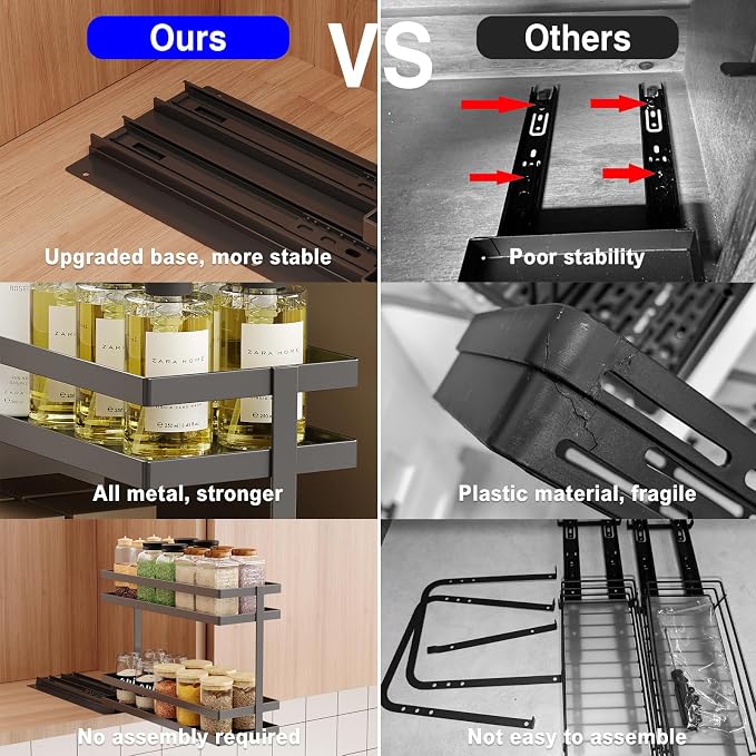 Mustorn 4 Pack Pull Out Spice Rack Organizer for Cabinet, 2 Tier Metal Slide Out Seasoning Organizer and Storage Heavy Duty Vertical Spice Rack Shelf Pullout for Kitchen Cabinets No Drilling (Black) - Image 4
