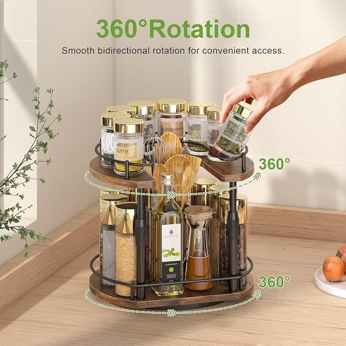 Across-Star Lazy-Susan-Spice-Rack -Organizer For Cabinet With Adjustable Height, 12 inch Rotating Seasoning Holder Spice Organization For Pantry, 2-Tier Kitchen Counter Shelf Countertop Organizer - Image 6