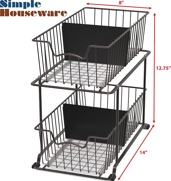 SimpleHouseware 2 Tier Cabinet Wire Basket Drawer Organizer, Brown - Image 3