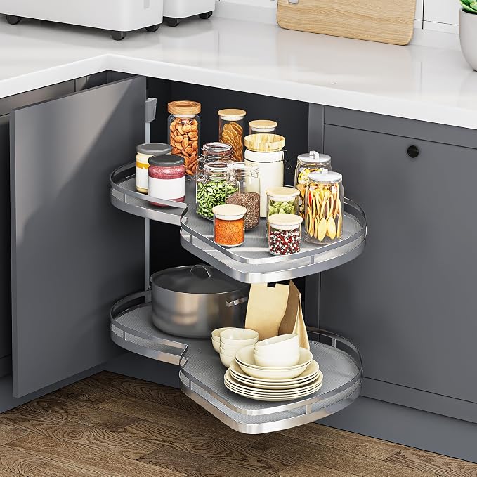 YITAHOME Blind Corner Cabinet Pull Out Organizer | Right Swing Soft-Close Swing-Out Cabinet Organizer with Adjustable Height, 2-Tier 32" Corner Cabinet Lazy Susan for Corner - Image 2
