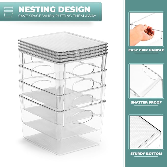Sorbus Small Clear Plastic Storage Bins With Lids - Stackable Organizers for Toys, Clothes, Medicine, Makeup, Closet, Art Supply, Bathroom, Shoes (8 Pack) - Image 6