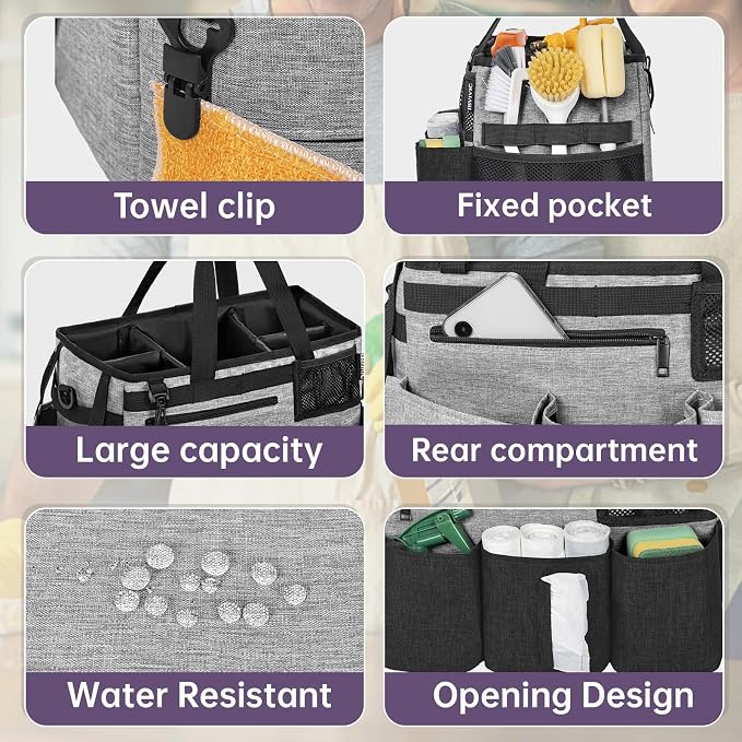 IBVIVIC Wearable Cleaning Caddy Bag for Cleaning Supplies, Grey | Cleaning Organizer Tote Bag with Handle & Shoulder Straps Kitchen Cleaning Supplies Storage Bag for Cleaners & Housekeepers - Image 4