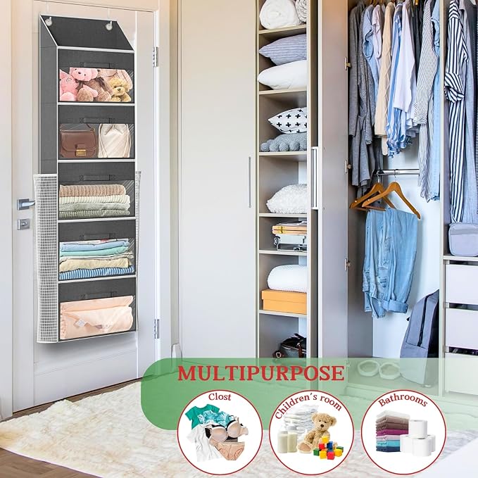 Over Door Wrapping Paper Organizer Storage with 5 Removable Drawers & 2 Large Side Pockets for Gift Wrap Rolls Wrap Storage for Ribbons, Bows, Ornaments and Tools - Image 6