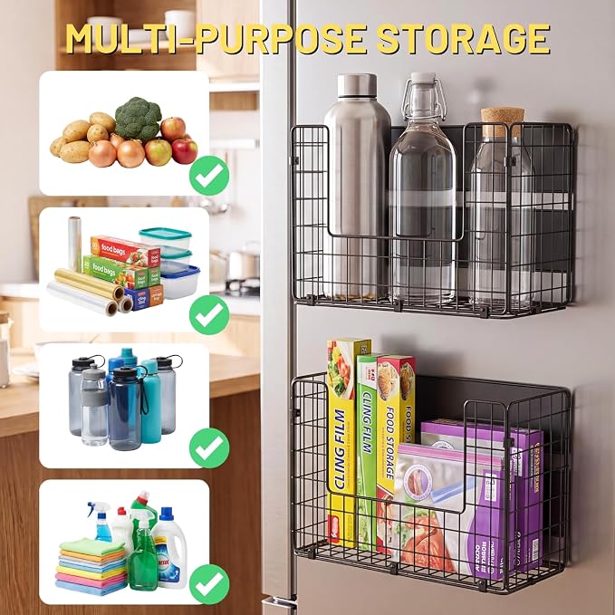 2 Set Magnetic Shelf for Fridge , Fruit Potato & Onion Storage Bins, Pantry Organizers & Storage, Large Container Magnetic Basket for Refrigerator, Kitchen Counter, Cabinet, Magnetic Fridge Organizer | 50 lbs strong magnet, no-drill, large capacity, ve... - Image 3