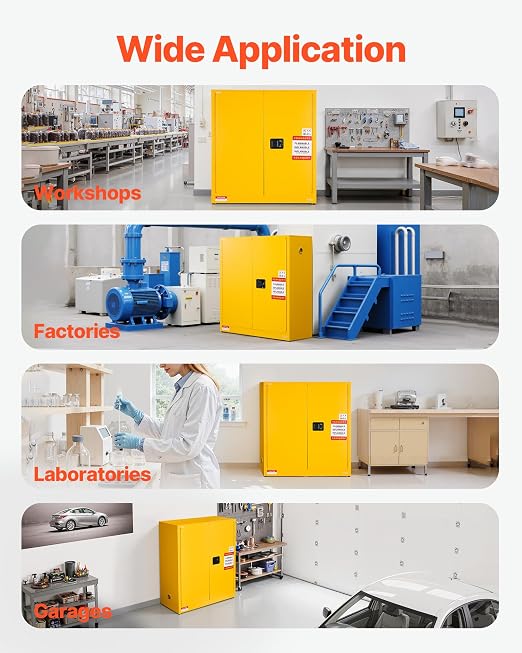 VEVOR Flammable Cabinet 18" x 43" x 46", 29 Gallon Flammable Storage Cabinet with Adjustable Shelf, Cold-Rolled and Galvanized Steel Fire Cabinets, for Commercial Industrial Home Use, Yellow - Image 8
