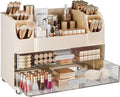 Delamu Large Makeup Organizer Countertop with 6 Brush Holders, Cream White | Vanity Organizer with 2 Drawers, Gift for Women & Girls, Holds Perfume, Skincare, Lipstick, Nail Polish & Hair Accessories by DELAMU