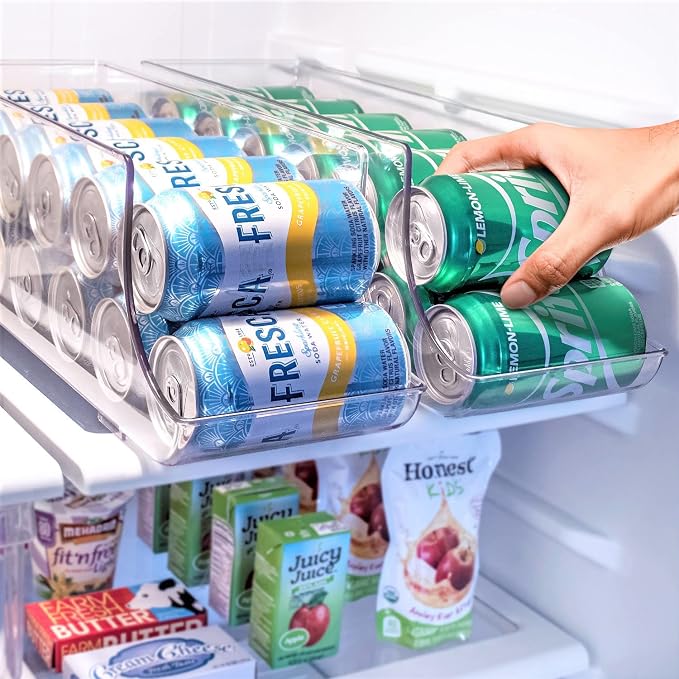 Sorbus Can Dispenser for Refrigerator - 12 Can Fridge organizer Rotation System Rack - Clear Soda Can Organizer for Refrigerator, Freezer & Pantry - Great for Kitchen Organization & Storage (2-Pack) - Image 2