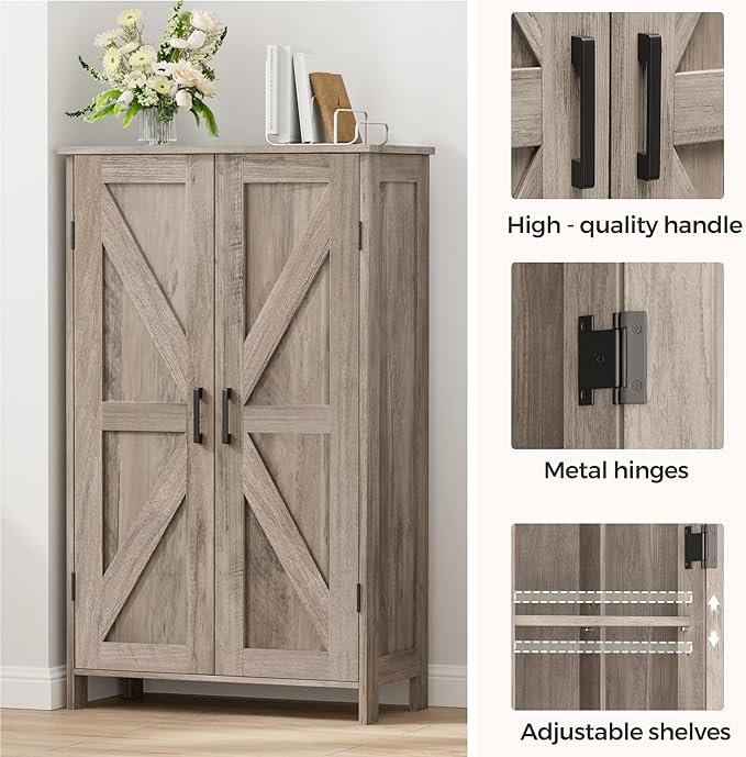 Homleke 43.3" H Farmhouse Bathroom Storage Cabinet with Adjustable Shelves | Freestanding Storage Cabinet with Barn Doors for Bathroom, Kitchen, Living Room, Dining Room & Entryway, Greige - Image 6