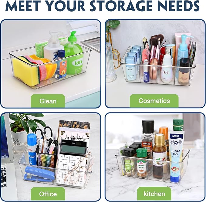 Pantry Organization and Storage Bins with Dividers Kitchen Organizer 2 Pack | Clear Refrigerator Organization Bin for Food, Snacks, Packets Pouches, Spice Packet, Fridge Cabinet Plastic Holder - Image 6