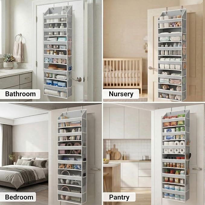 Over the Door Organizer, 6-Tier, 100D Fabric, Light Gray 2pc | Over the door shoe organizer, 50 lbs capacity, 12 side mesh pockets, 100D extra thick fabric, Closet & entryway storage - Image 5