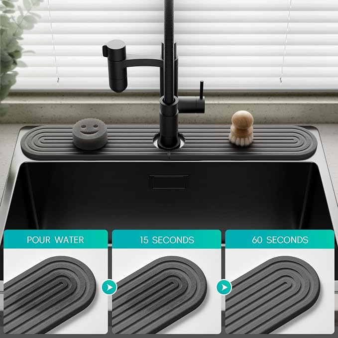 Stone Faucet Mat for Kitchen Sink – Diatomite Fast-Drying Stone Tray, Faucet Mat Sink Splash Guard, Decorative Sink Protector for Kitchen Bathroom Counter (Dark Grey, 30''x3.9'') - Image 4