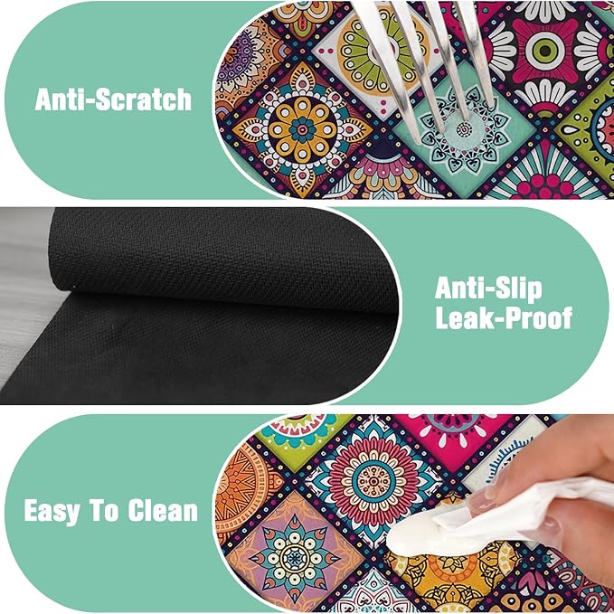 2 Pack 2 Pack Kitchen Sink Splash Guard Faucet Mat 15" X 5.5" Mandala Absorbent Fast Drying Mat Faucet Draining Mat Sink Splash Guard Behind Faucet Drip Catcher for Kitchen Bathroom - Image 7