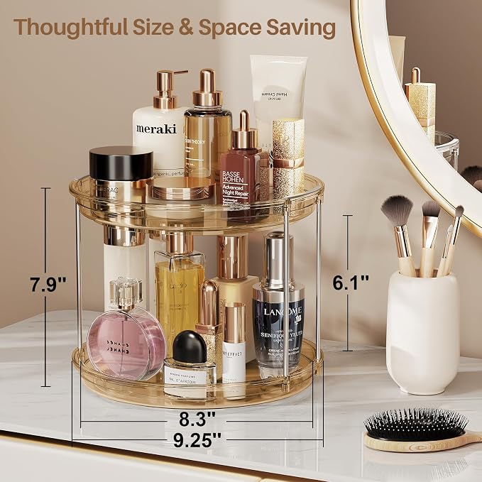 LAMU 2 Pack 2 Tier Lazy Susan Turntable Organizer 9.25'' Rotating Spice Rack Organization for Cabinet, Kitchen, Pantry, Countertop, Bathroom, Vanity, Medicine Cabinet Organizer, Amber - Image 5