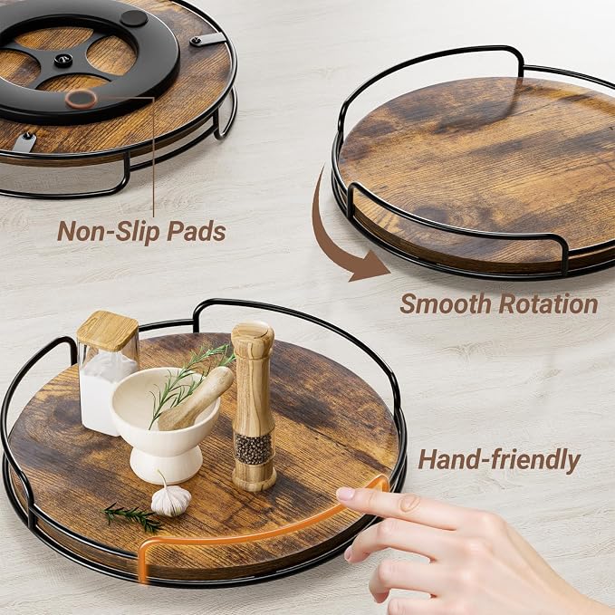 WOWBOX 12" Wood Lazy Susan Turntable Organizer for Cabinet, Pantry, Counter | Smooth 360° Rotation, Space-Saving Wooden Organizer for Spice Jars, Kitchen, Bathroom, Vanity & Tabletop - Image 5