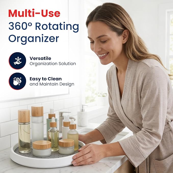 Oizeir Lazy Susan Organizer Set of 4, 10 Inch Non-Skid Turntable for Cabinet, Pantry, Kitchen, Countertop, Fridge, Bathroom – Durable Plastic Rotating Storage Tray, White - Image 6