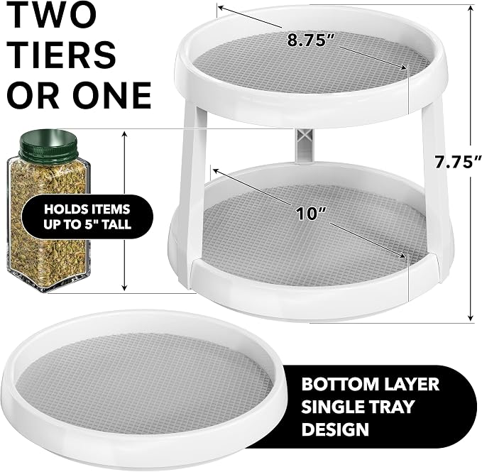 Simple Houseware 2-Tier Lazy Susan Spice Organizer, 10-Inch, White/Gray - Image 2