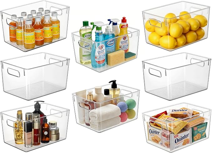 Hudgan Set of 8 Clear Plastic Storage Bins, 8 Large Storage Containers for Pantry Organizers, Home Edit, Kitchen Cabinet, Refrigerator, Under Sink Organization, Bathroom, Office - Image 8