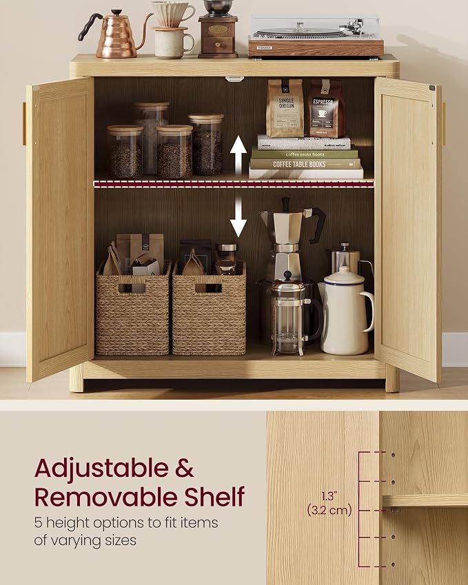 VASAGLE ELLAN Collection - Boho Buffet Cabinets with Rattan-Look Doors, Sideboard Storage Cabinet, Rounded Corners, Adjustable Shelf, for Kitchen Dining Room, Set of 2, Oak Beige UBBK345YC01-2J - Image 6