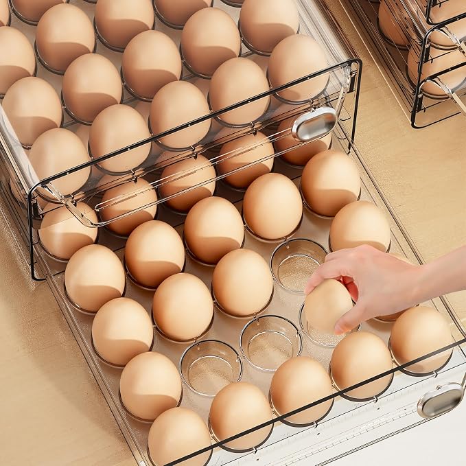 60 Eggs Organizer for Refrigerator, Large Egg Holder for Fridge, Clear Egg Container for Refrigerator, Stackable Egg Storage Trays for Countertop, Egg Drawer Dispenser, Egg Storage Container - Image 6