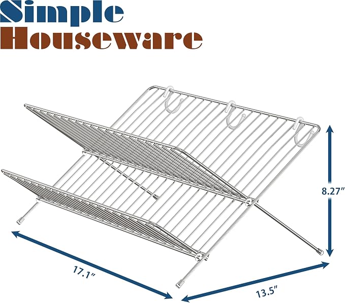 Simple Houseware Collapsible Dish Drying Rack, Chrome - Image 2