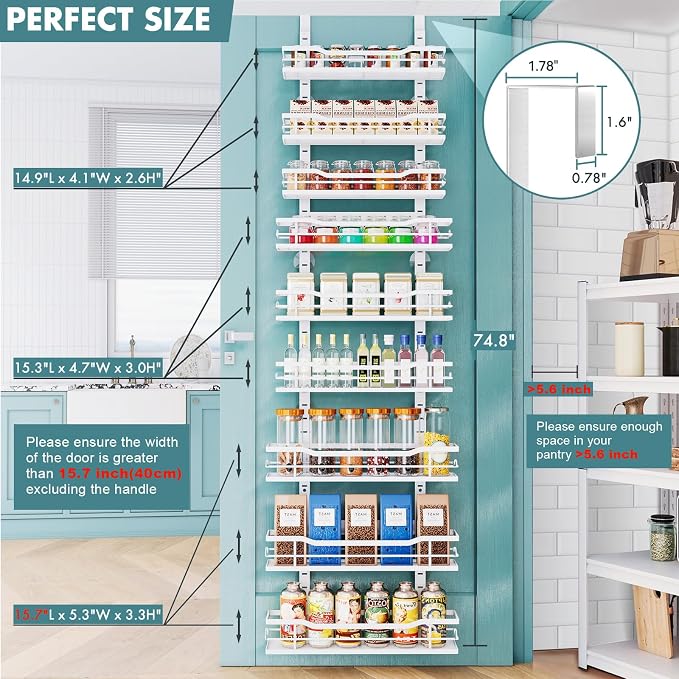 Eastherry Over The Door Pantry Organizer，9-Tier Over The Door Organizer with Adjustable Basket，Metal Hanging Pantry Organizers and Storage for Kitchen, Back of Door Seasoning Rack (Pack of 2) - Image 2