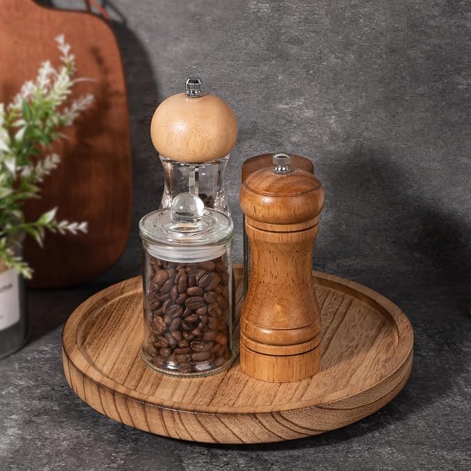 Wood Lazy Susan Turntable Kitchen Decor Round Table Tray, 9" Brown | Waterpoof, Easy clean, Non-slip, Rotating Wooden Decorative Pantry Table Tray for Seasoning, spice, snack - Image 2