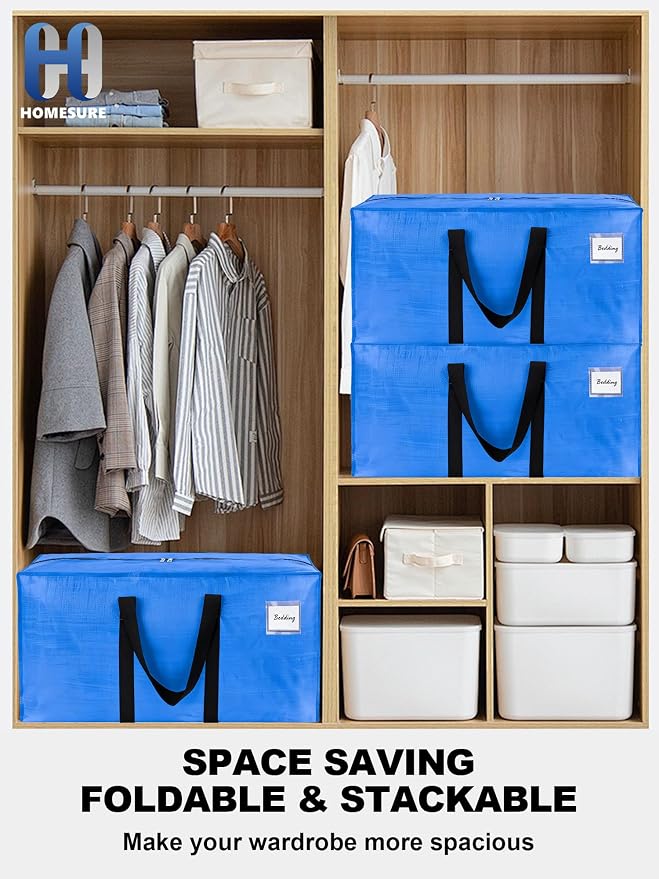 HOMESURE Supports 200lbs Heavy Duty Moving Bags - Strong Zipper & Wrap-Around Handles - Water-Resistant Storage Totes, Durable Alternative to Moving Boxes - 4 Pack - Sky Blue - Image 6