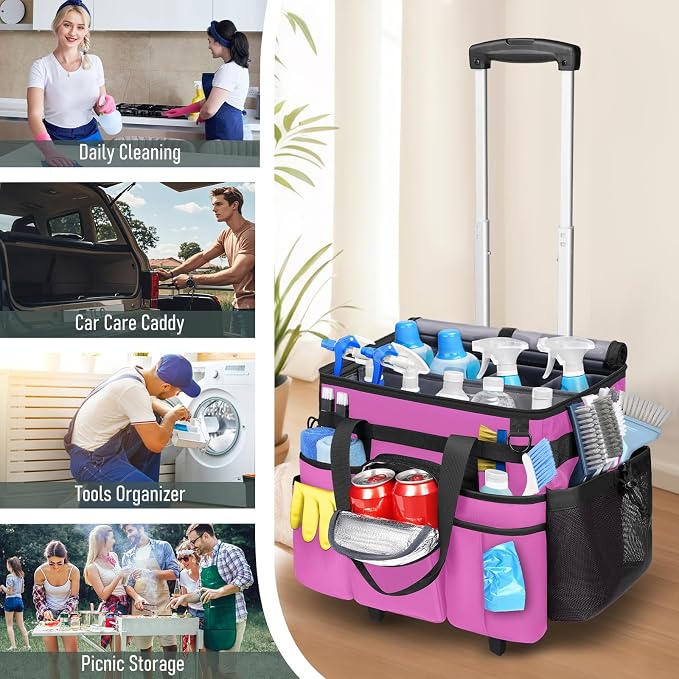Ytonet Large Cleaning Caddy with Wheels, Cleaning Supplies Organizer | Multiple Storage Pockets Caddy with Wheels, Water Resistant Rolling Tool Caddy for Home, Car, Tool Organizer, Mobile Storage - Image 8