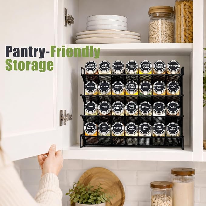 Spice Rack Organizer for Cabinet with 28 Spice Jars, 386 Spice Labels, Magnetic Spice Rack for Refrigerator, Seasoning Organizer for Countertop, Kitchen, Pantry, 13.2" W x 9.8" H, Black - Image 5