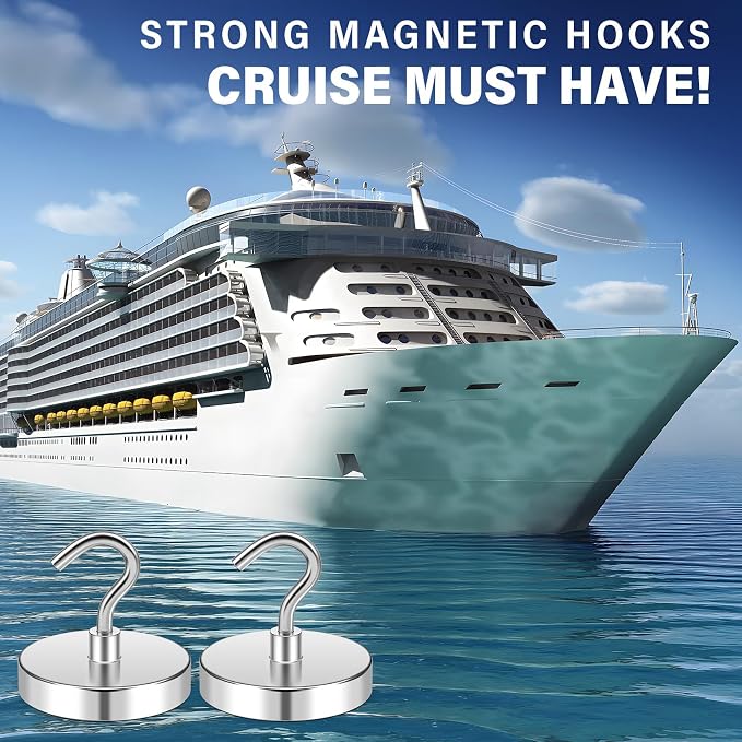 FINDMAG 10 Pack Magnetic Hooks for Cruise Cabins, 110LB+ Magnet Hooks | Heavy Duty Magnetic Hooks Neodymium for Office, Ship, Grills, Refrigerator, Kitchen, Cruise Essentials 2026, Silver - Image 2