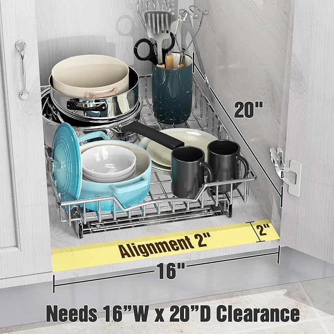 Simple Houseware Under Cabinet Pull Out Sliding Shelf Drawer Organizer, 18" D x 14" W (Pack of 2) - Image 3