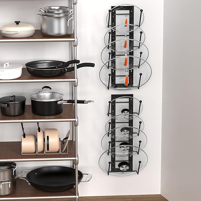 Cisily 8 Layers of Adjustable Pot Lid Organizer Rack for Cabinet Door/Wall，2Pack Lid Organizer Pots and Pans Holder for Kitchen Storage with No Drilling Adhesive 5.7 W“(Black) - Image 7